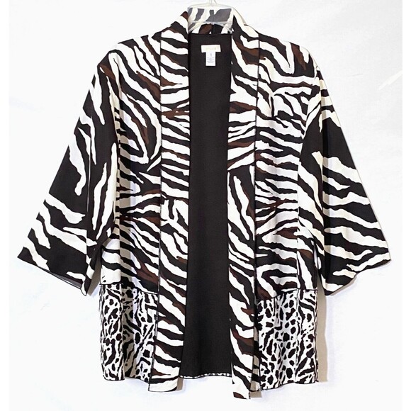 Chico's Jackets & Blazers - Chicos Animal Print Cardigan Size 1 (M) Multicolor Open Front Polyester Flaw